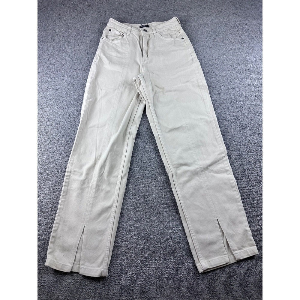 Nasty Gal Jeans Women 2 Beige Straight Organic Cotton Slit Hem Streetwear Boho